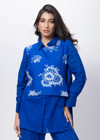 Three Piece Indo Western Set in Electric Blue