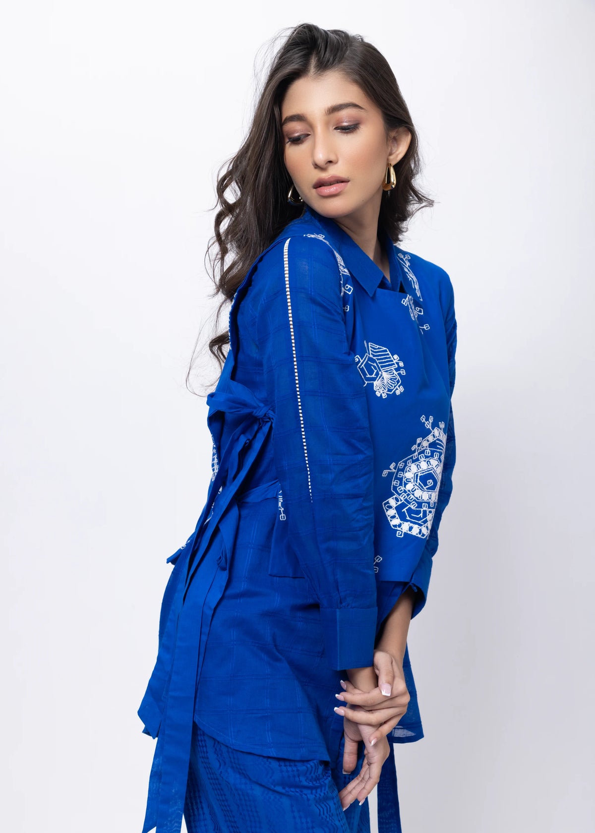 Three Piece Indo Western Set in Electric Blue