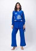 Three Piece Indo Western Set in Electric Blue