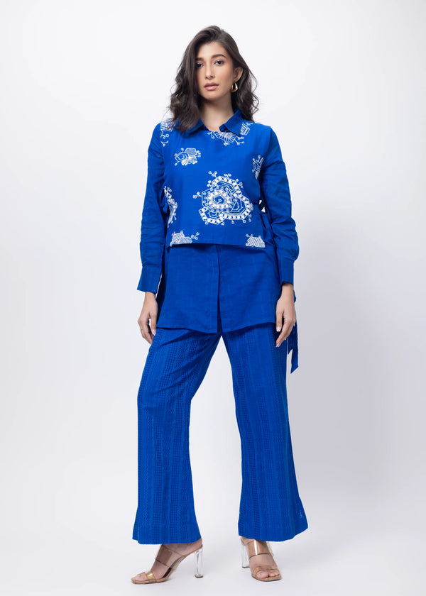 Three Piece Indo Western Set in Electric Blue