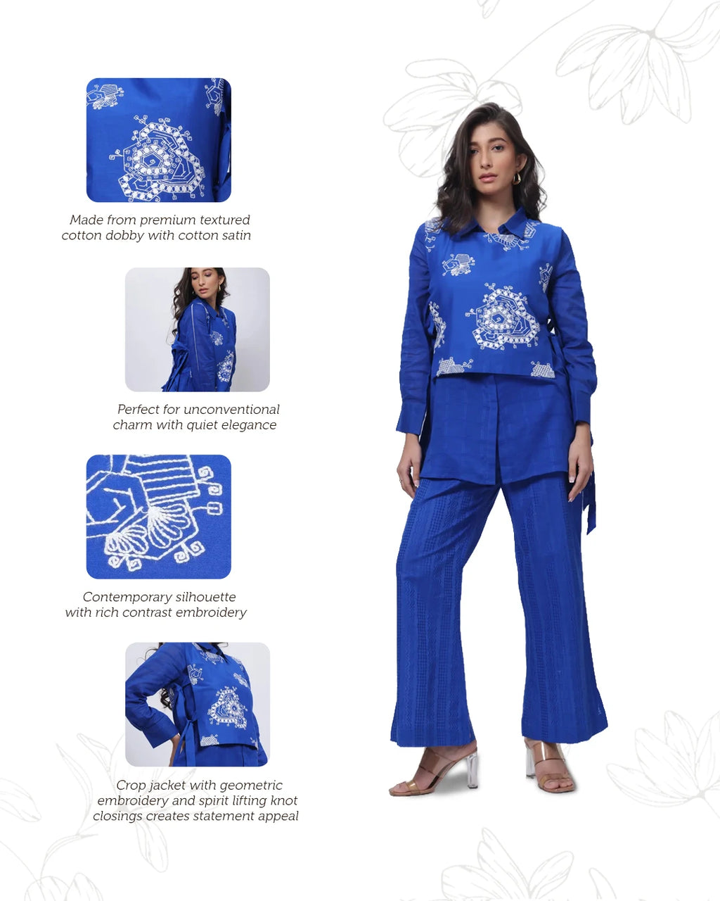 Three Piece Indo Western Set in Electric Blue