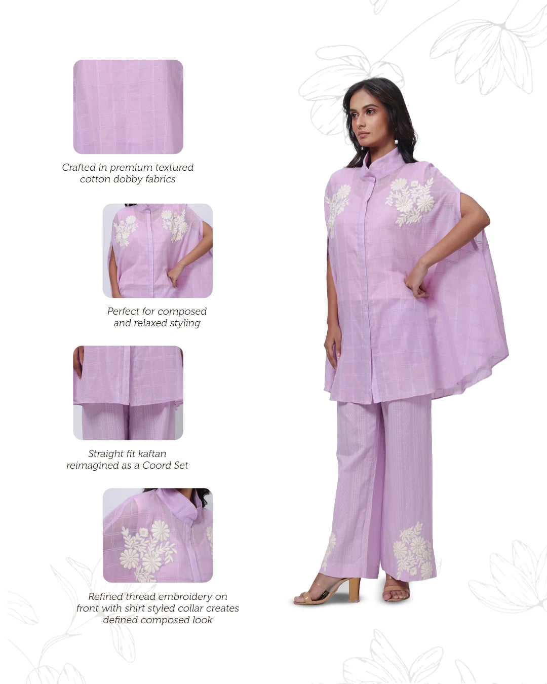 Shirt styled Kaftan Co-ord Set in Lilac