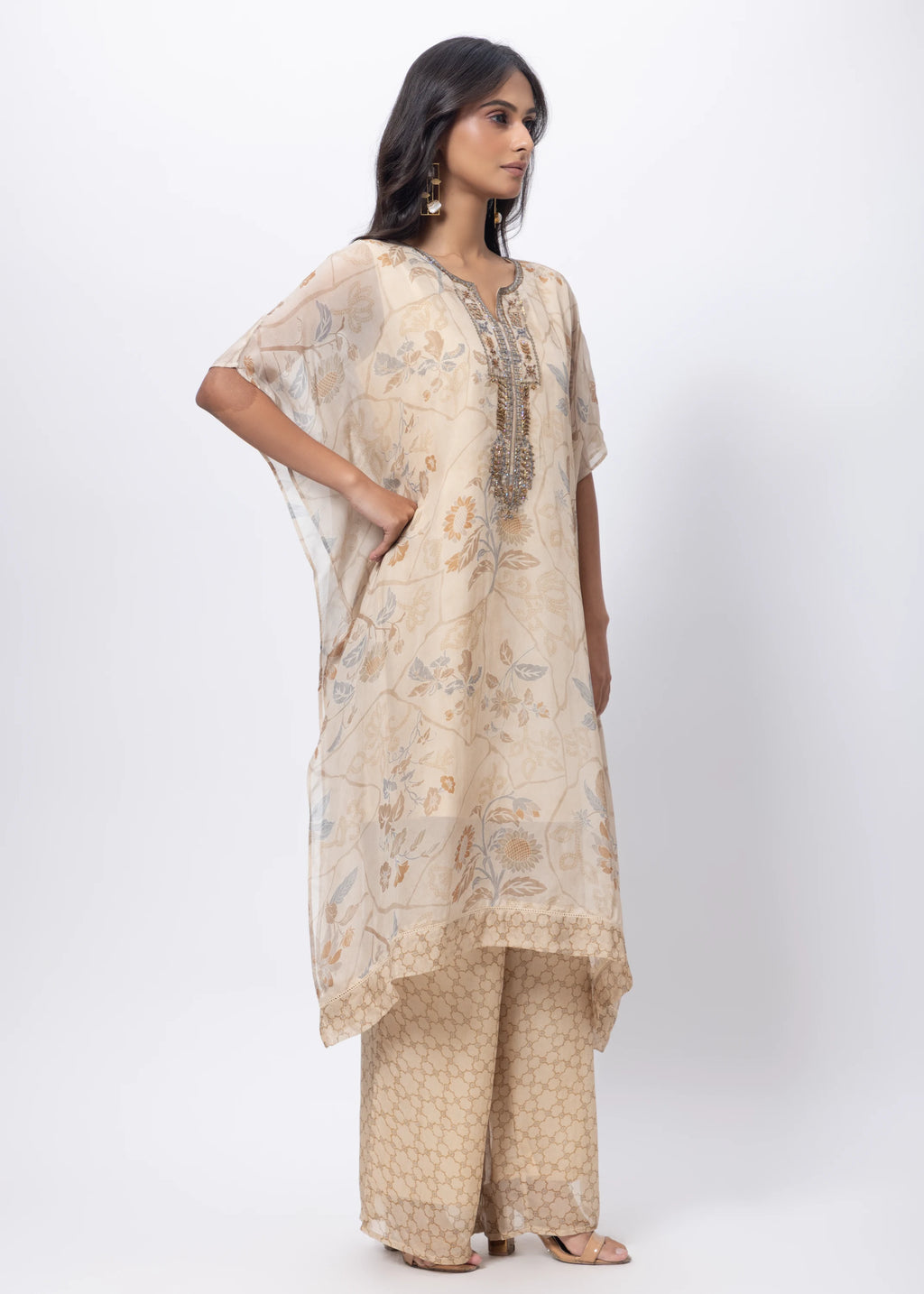 Kaftan Styled Coord Set in Ecru