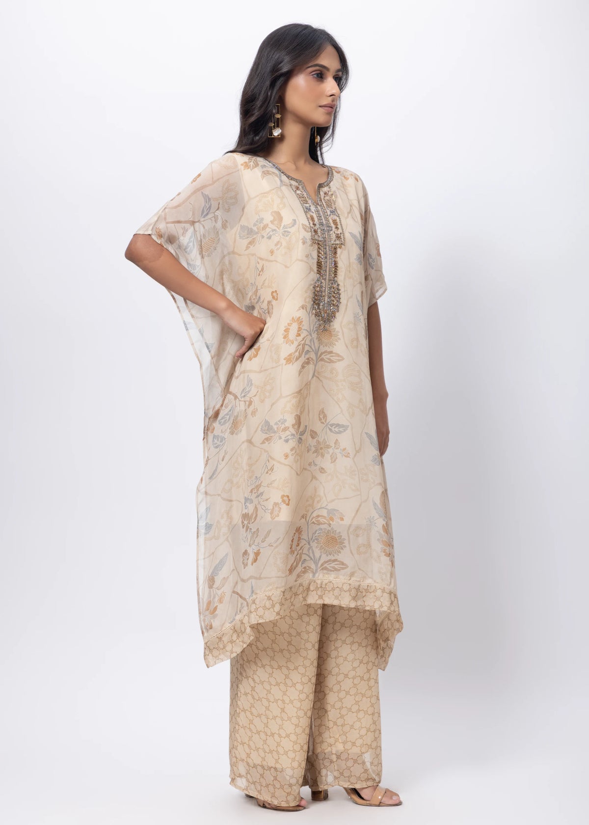 Kaftan Styled Coord Set in Ecru