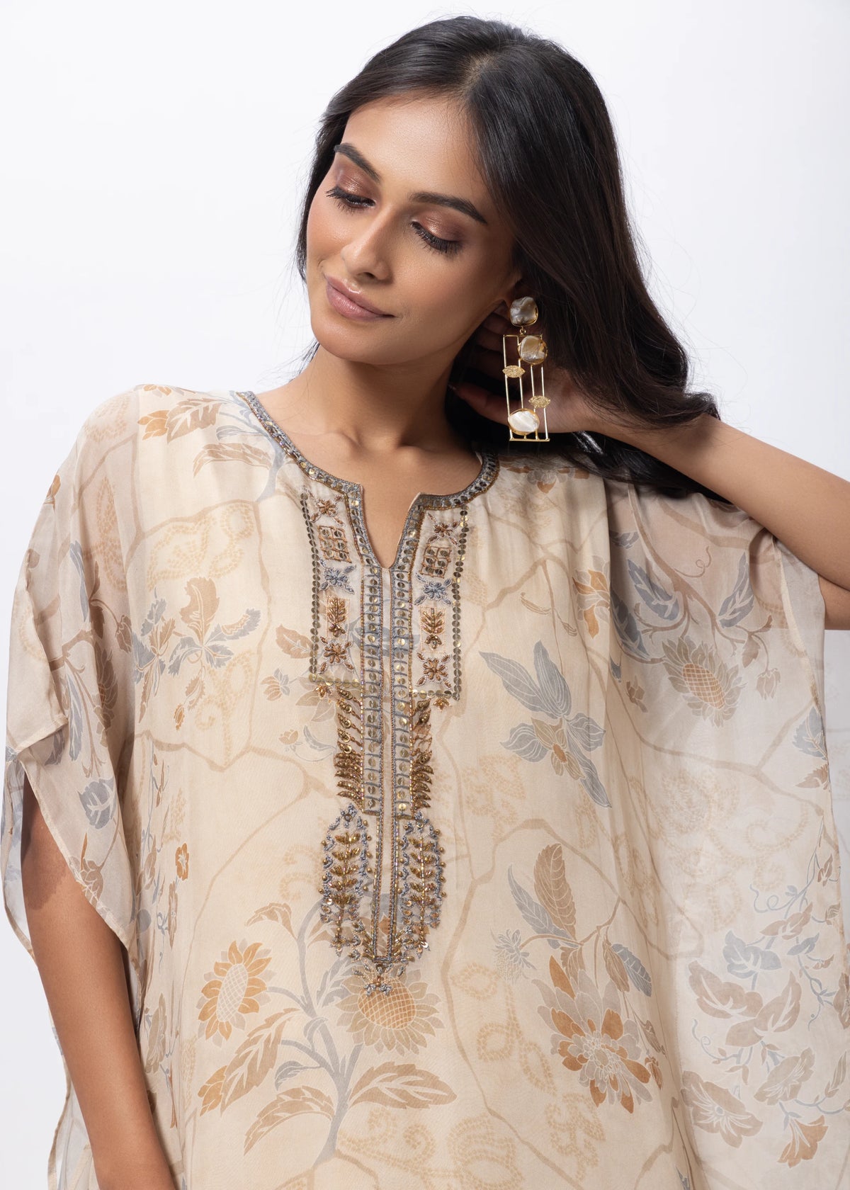 Kaftan Styled Coord Set in Ecru