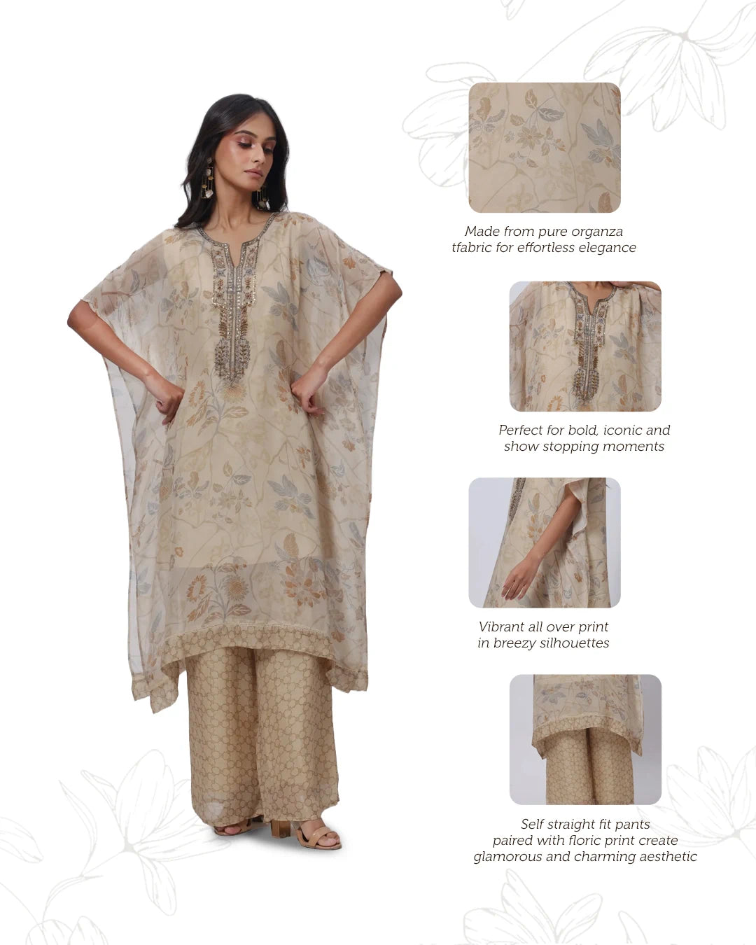 Kaftan Styled Coord Set in Ecru