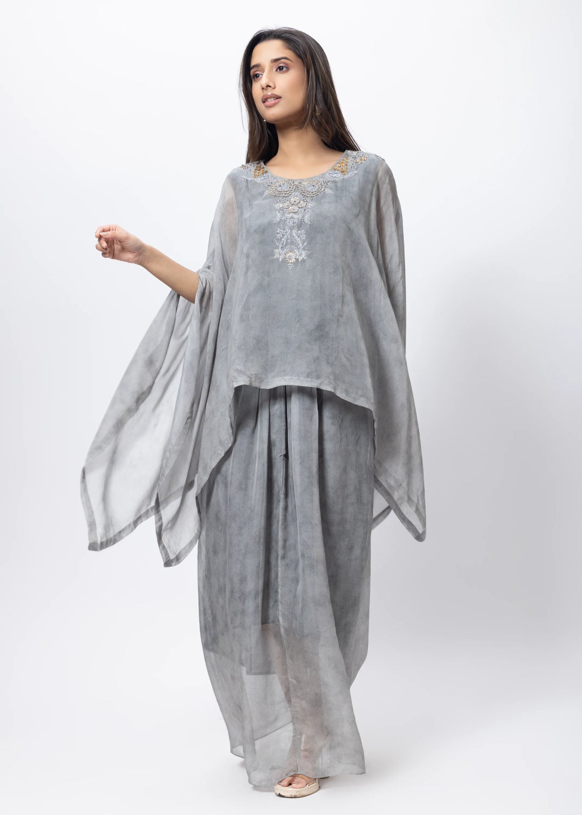 Kaftan Styled Coord Set in Steel Grey