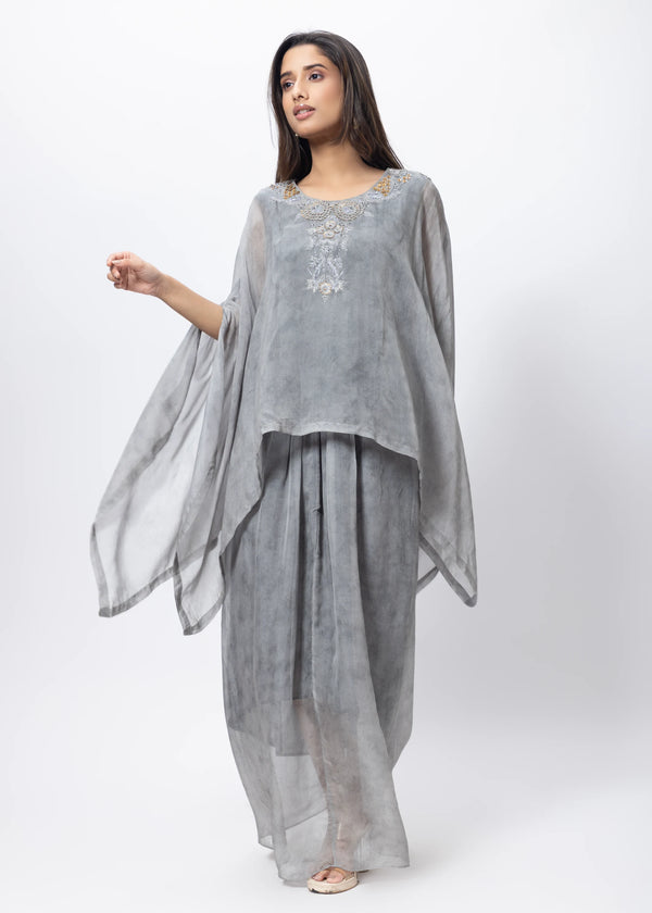 Kaftan Styled Coord Set in Steel Grey