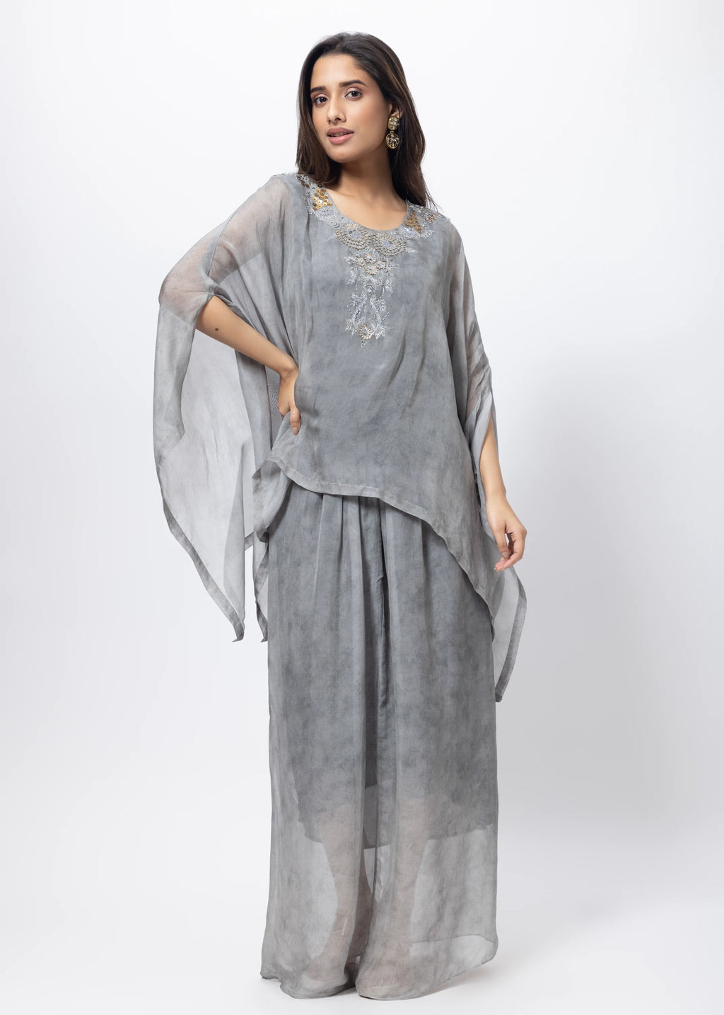 Kaftan Styled Coord Set in Steel Grey