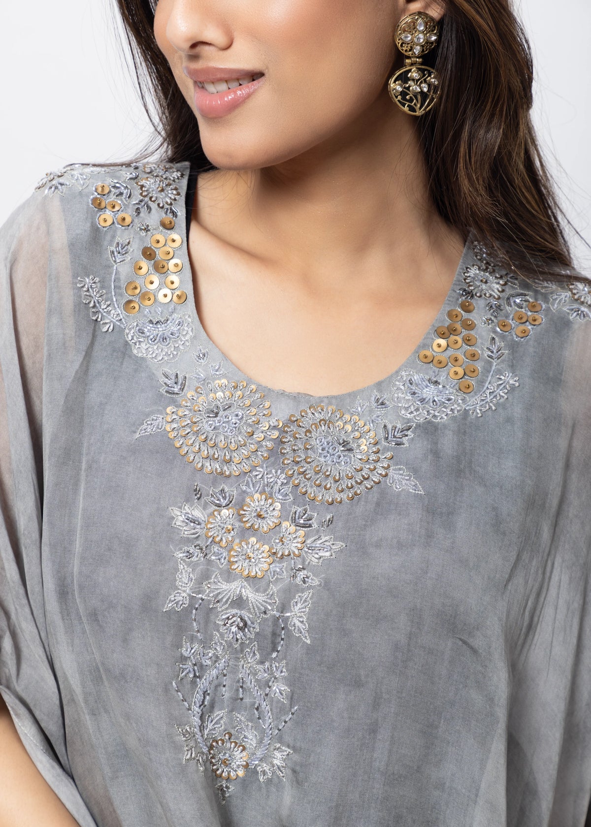 Kaftan Styled Coord Set in Steel Grey