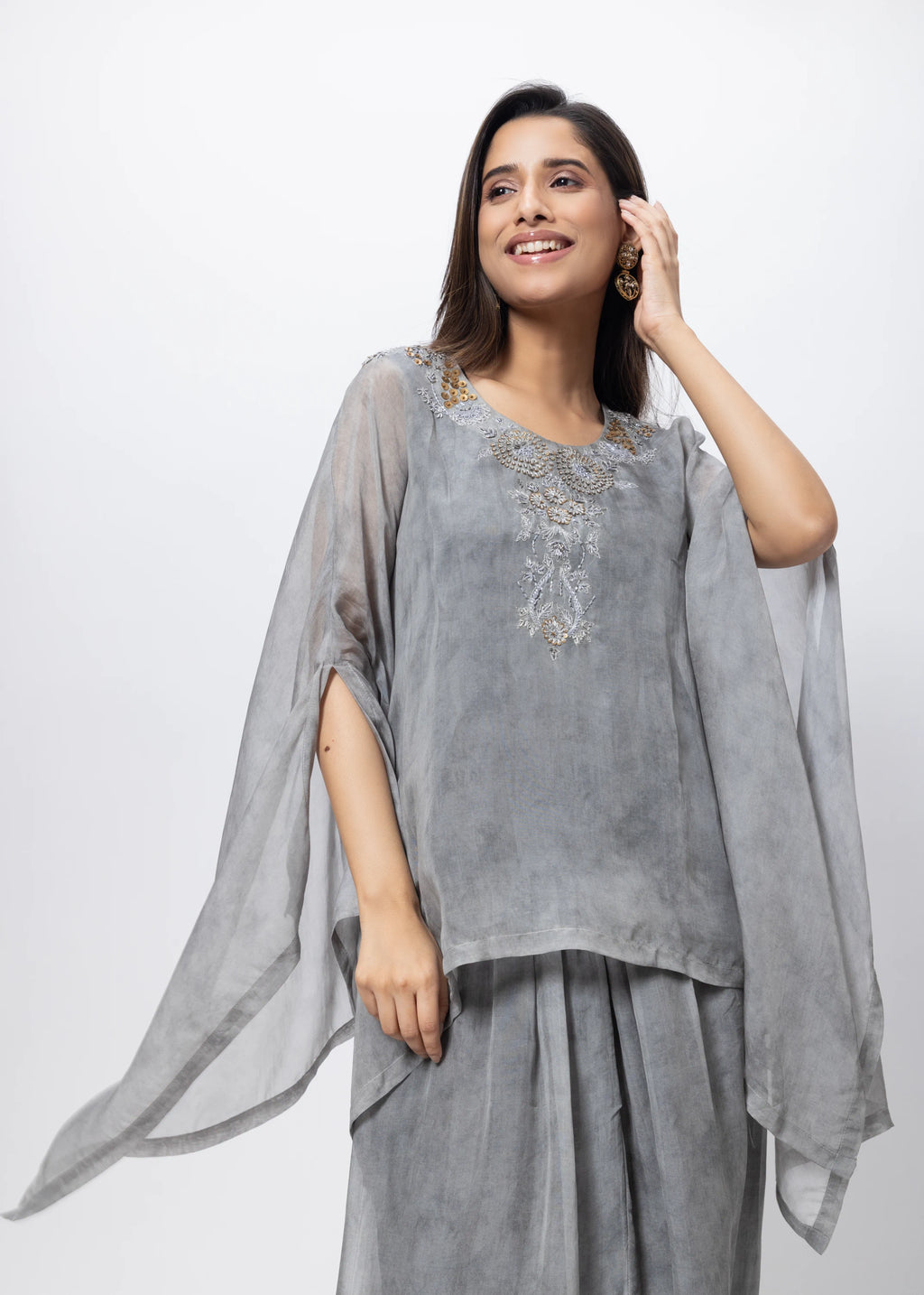 Kaftan Styled Coord Set in Steel Grey