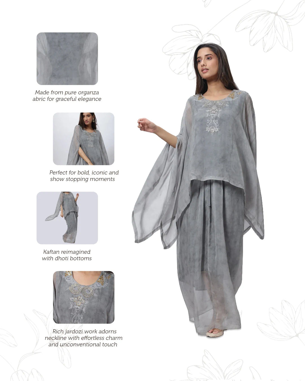 Kaftan Styled Coord Set in Steel Grey