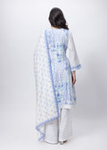 Printed Three Piece Suit Set in White and Blue