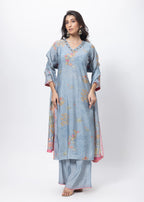 Printed Three Piece Suit Set in Steel Grey