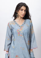 Printed Three Piece Suit Set in Steel Grey
