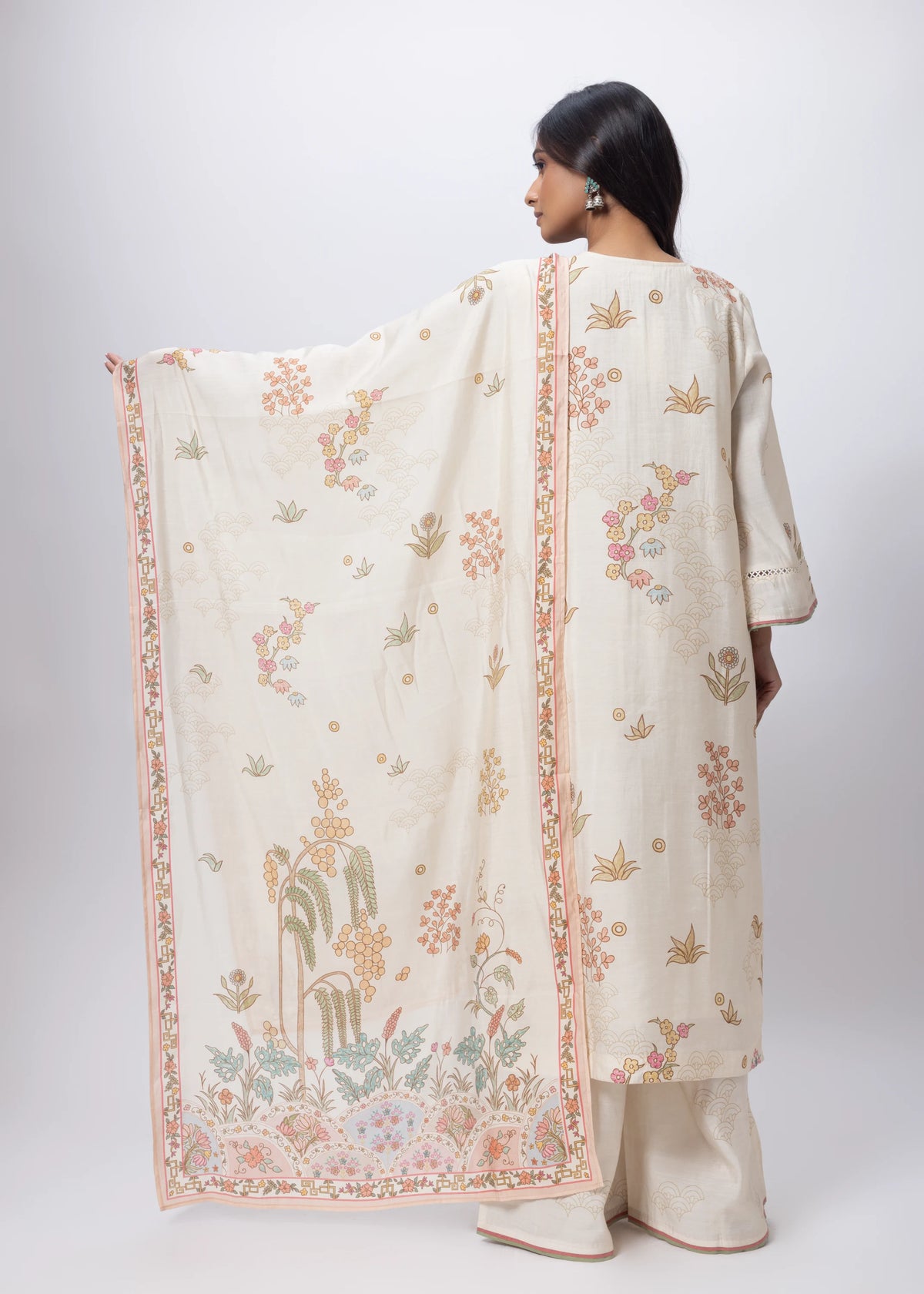 Printed Three Piece Suit Set in Ecru