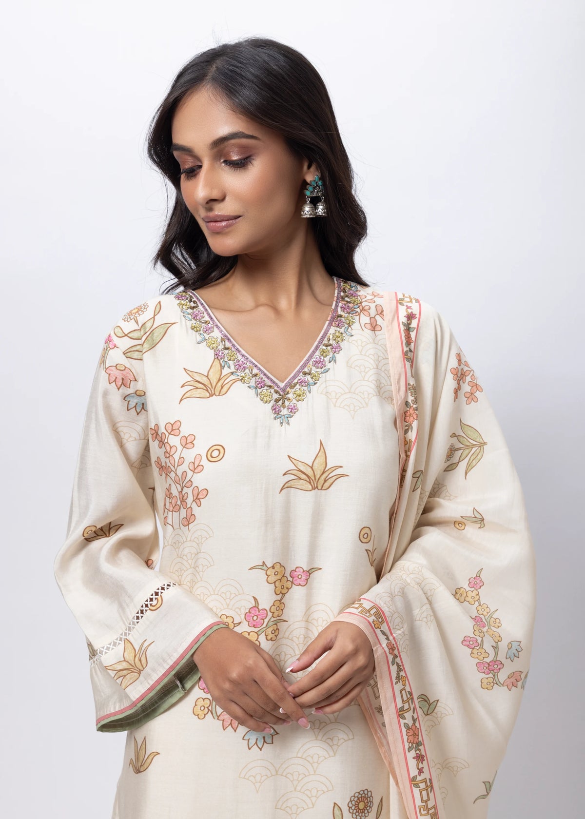 Printed Three Piece Suit Set in Ecru
