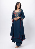 Princess Cut Three Piece Suit Set in Navy Blue