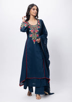 Princess Cut Three Piece Suit Set in Navy Blue
