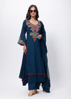Princess Cut Three Piece Suit Set in Navy Blue