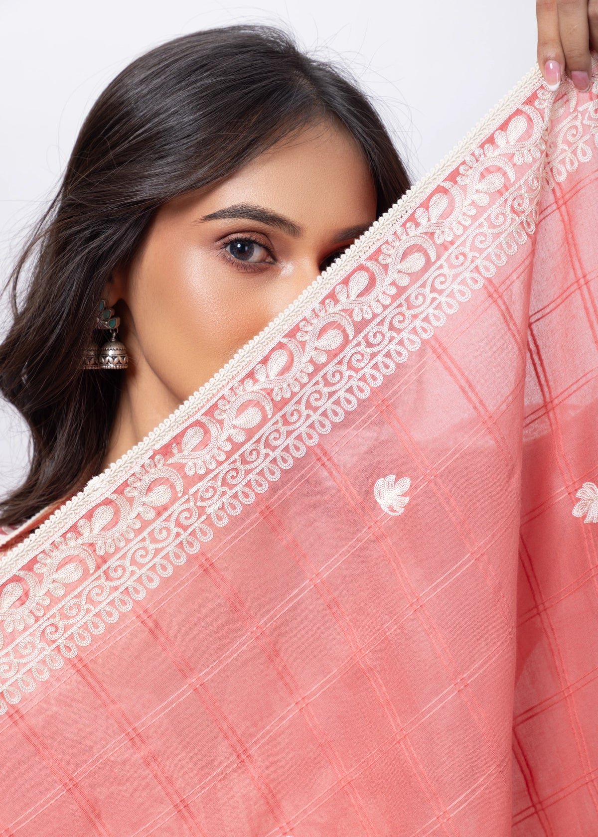 Embroidered and Textured Three Piece Suit Set in Onion Pink