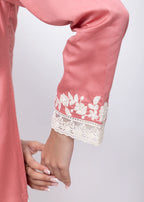 Embroidered Three Piece Suit Set in Onion Pink