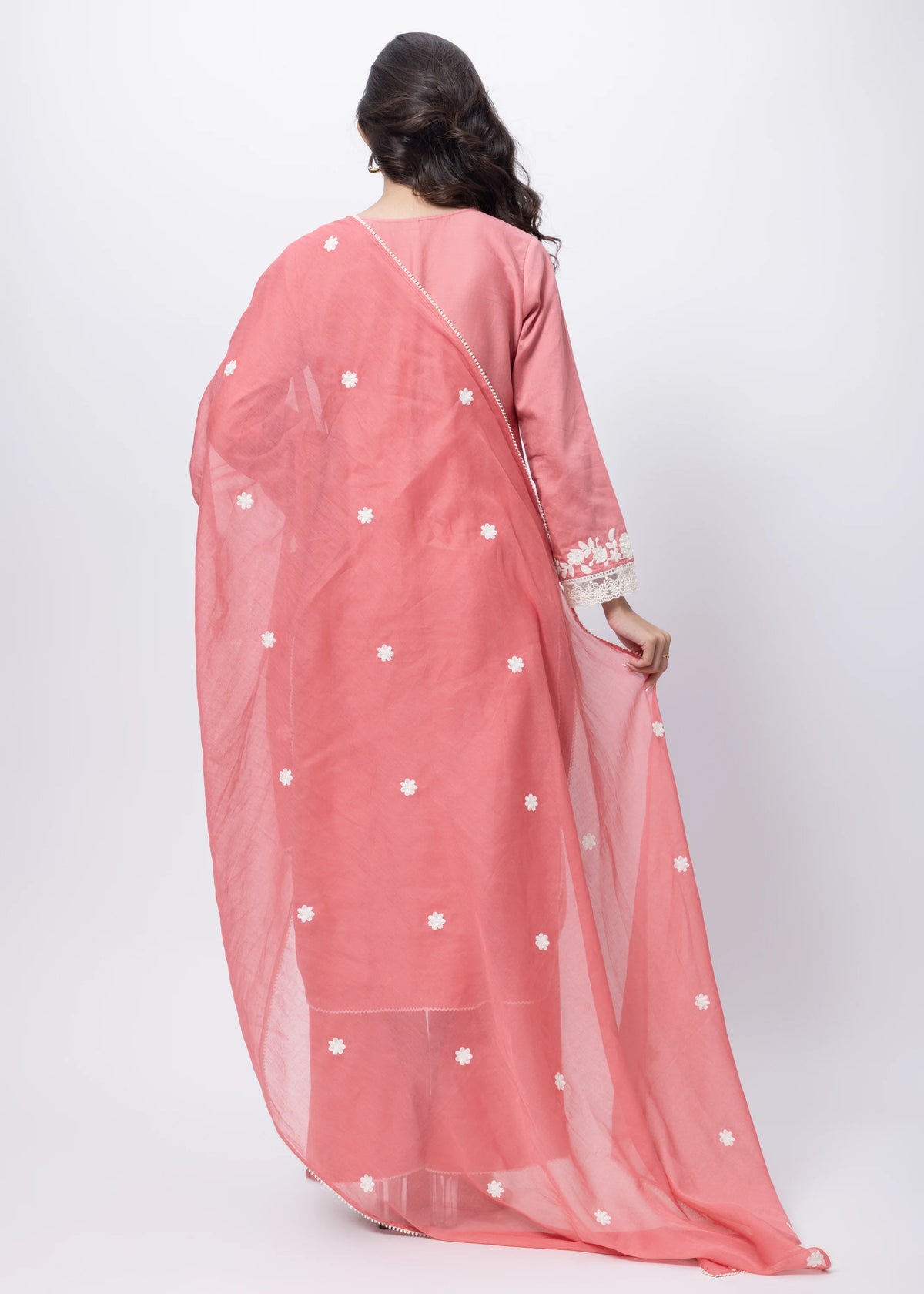 Embroidered Three Piece Suit Set in Onion Pink