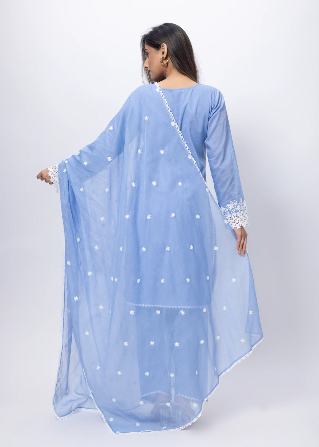 Embroidered Three Piece Suit Set in Lavender Blue