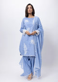 Embroidered Three Piece Suit Set in Lavender Blue