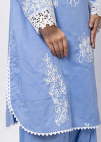 Embroidered Three Piece Suit Set in Lavender Blue