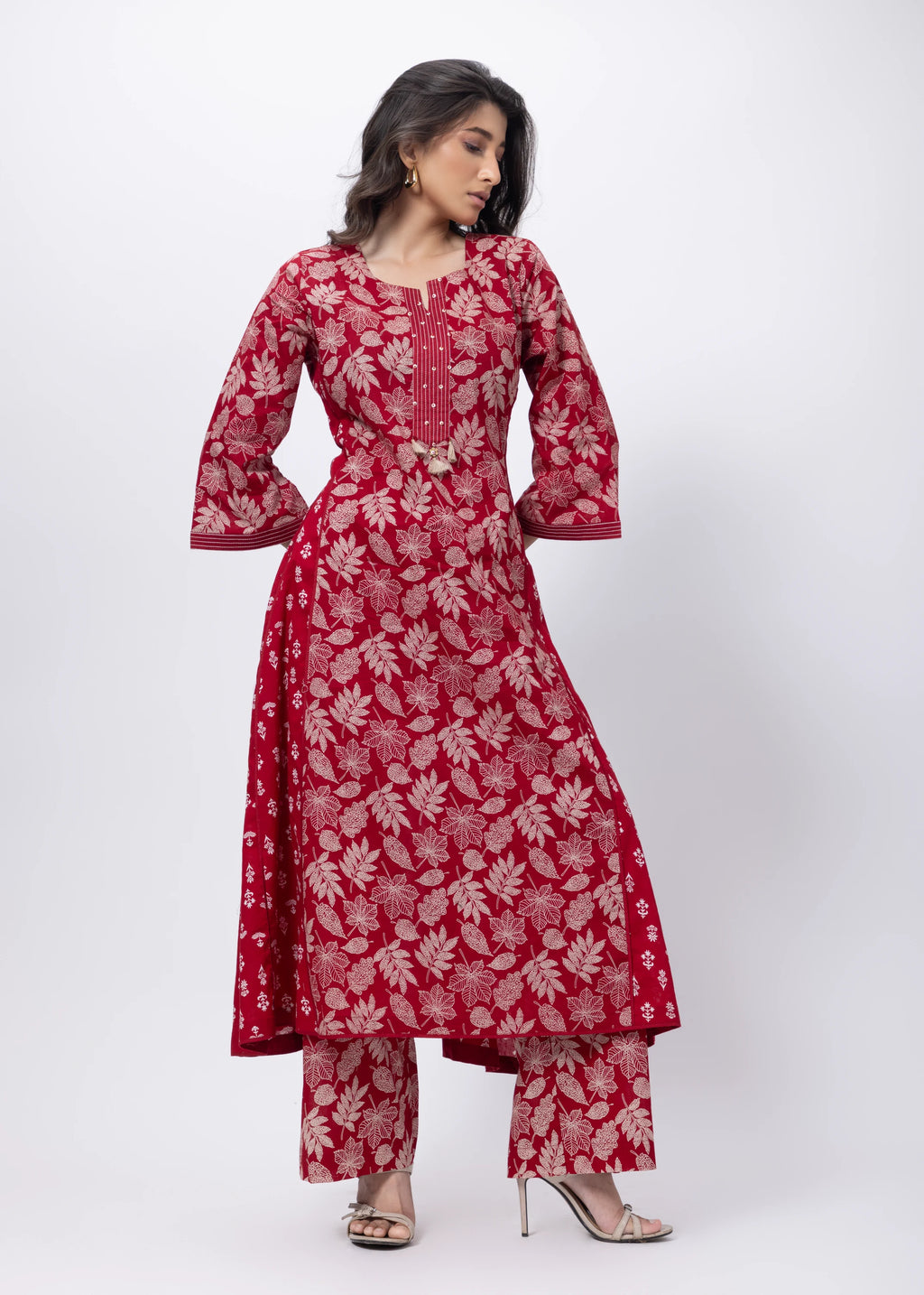 Printed Two Piece Suit Set in Blood Red