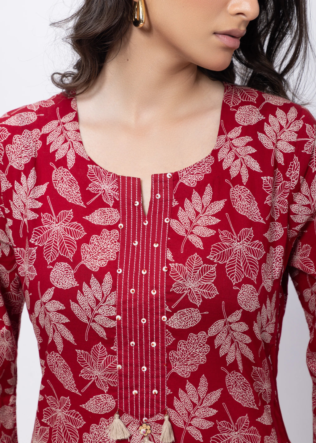 Printed Two Piece Suit Set in Blood Red