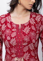 Printed Two Piece Suit Set in Blood Red