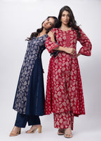 Printed Two Piece Suit Set in Blood Red