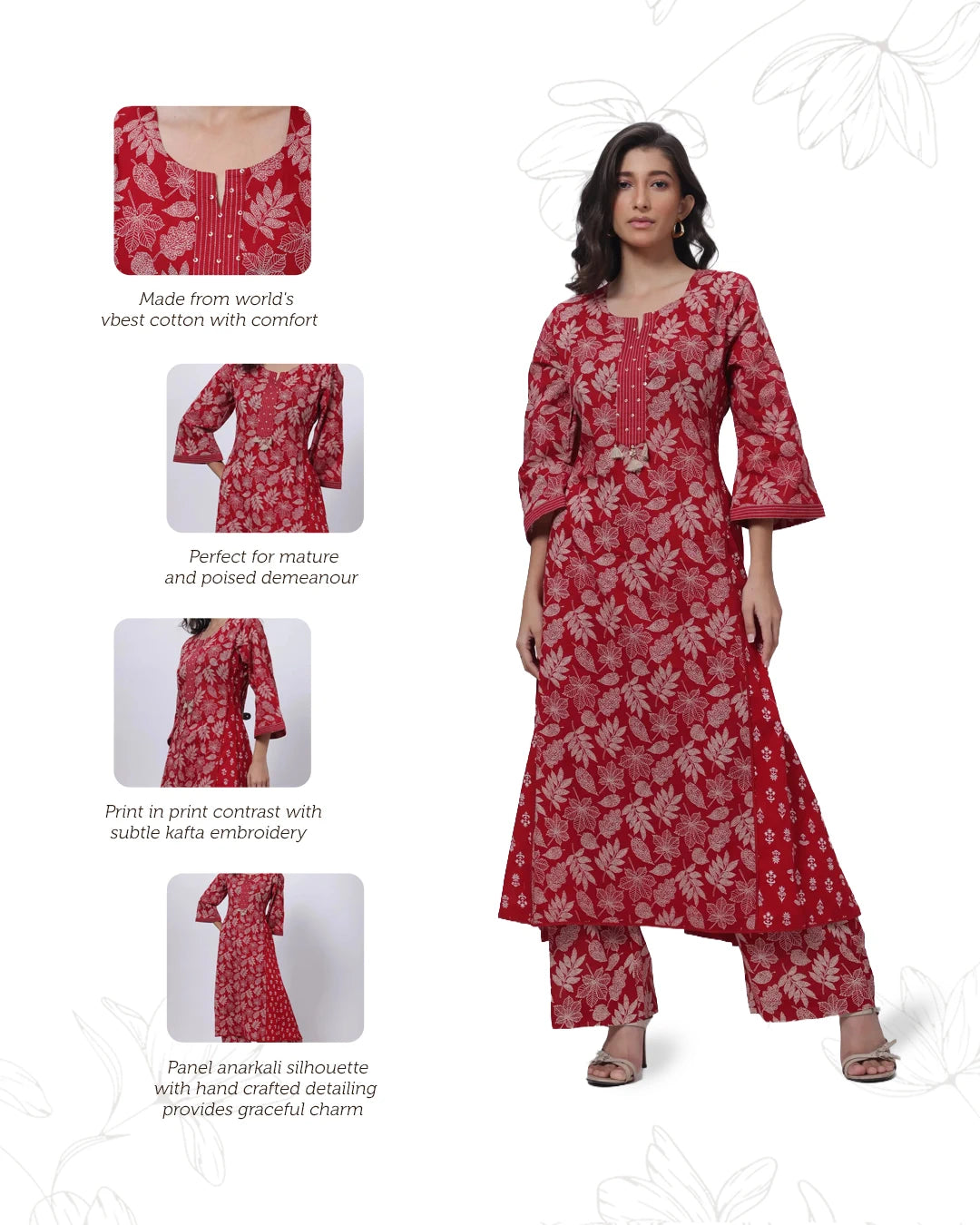 Printed Two Piece Suit Set in Blood Red