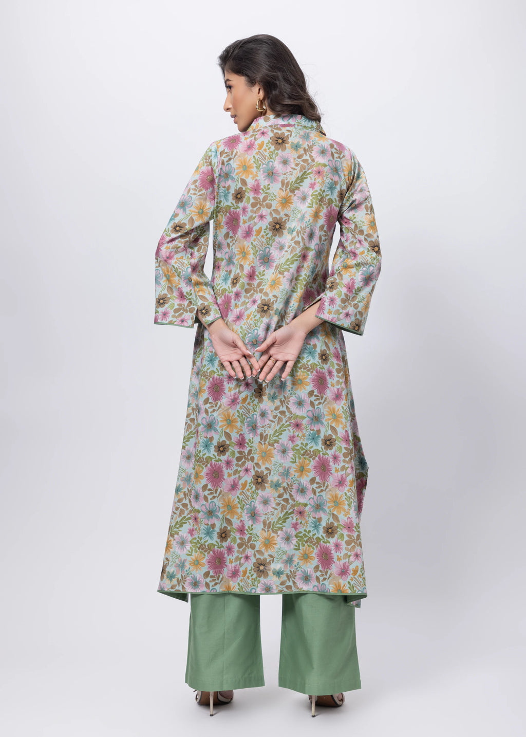 Printed Two Piece Suit Set in Green
