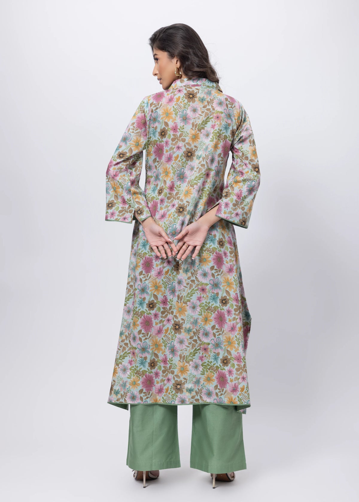 Printed Two Piece Suit Set in Green