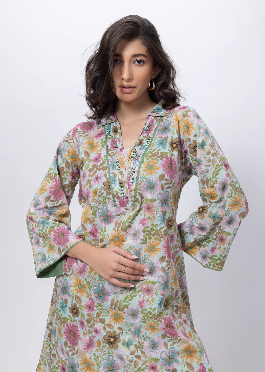 Printed Two Piece Suit Set in Green