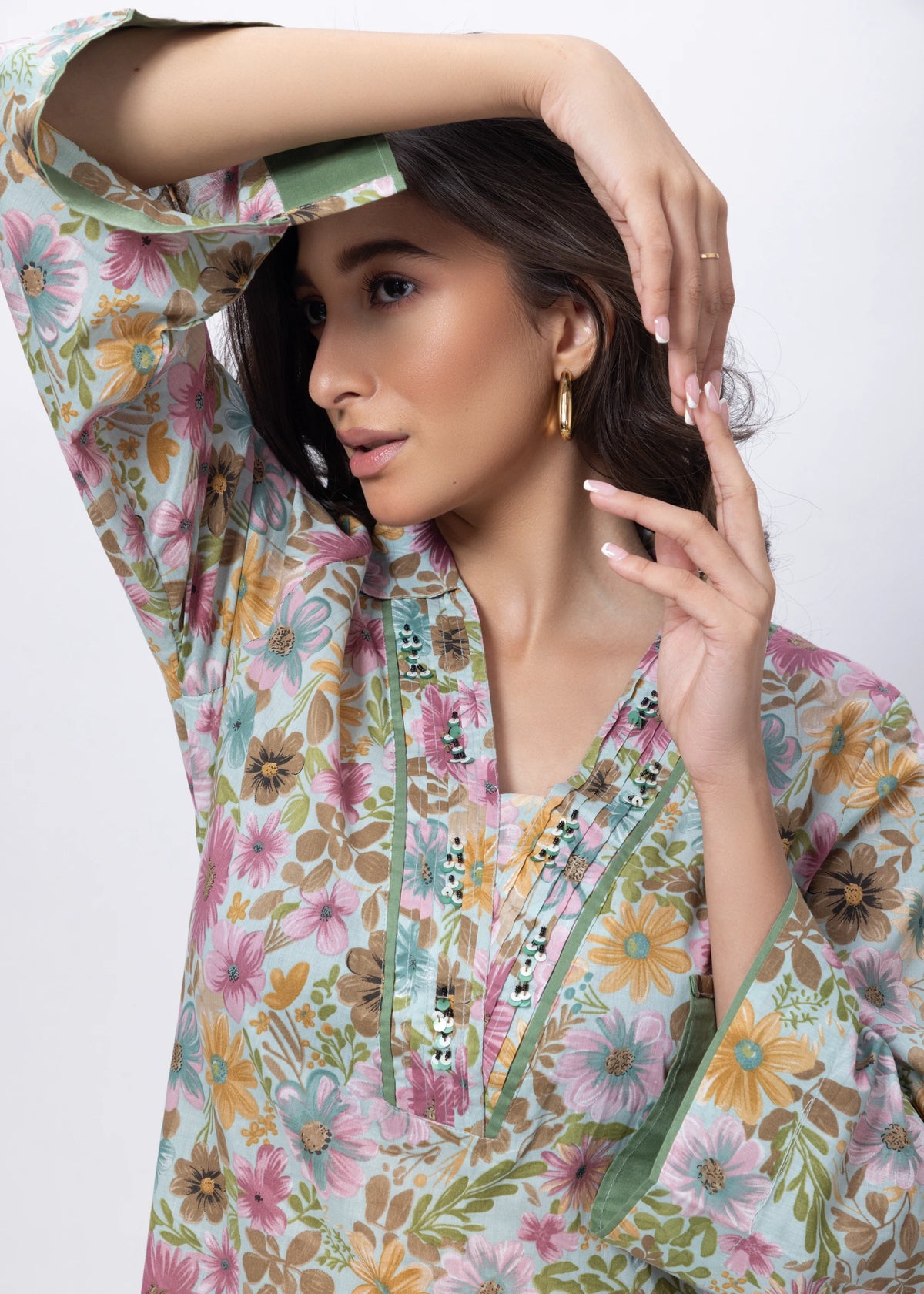 Printed Two Piece Suit Set in Green