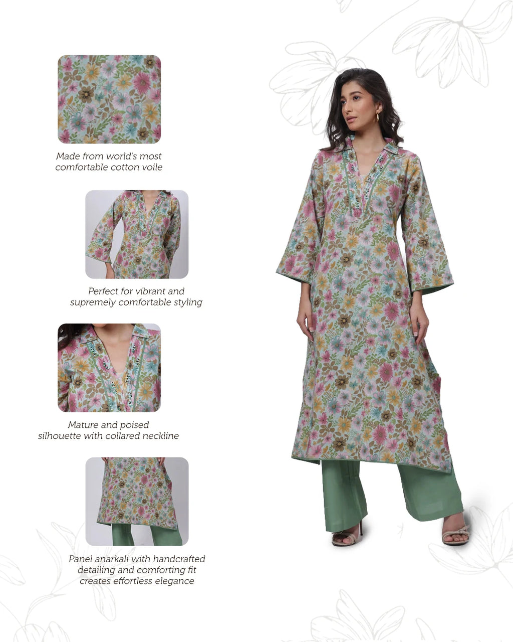 Printed Two Piece Suit Set in Green