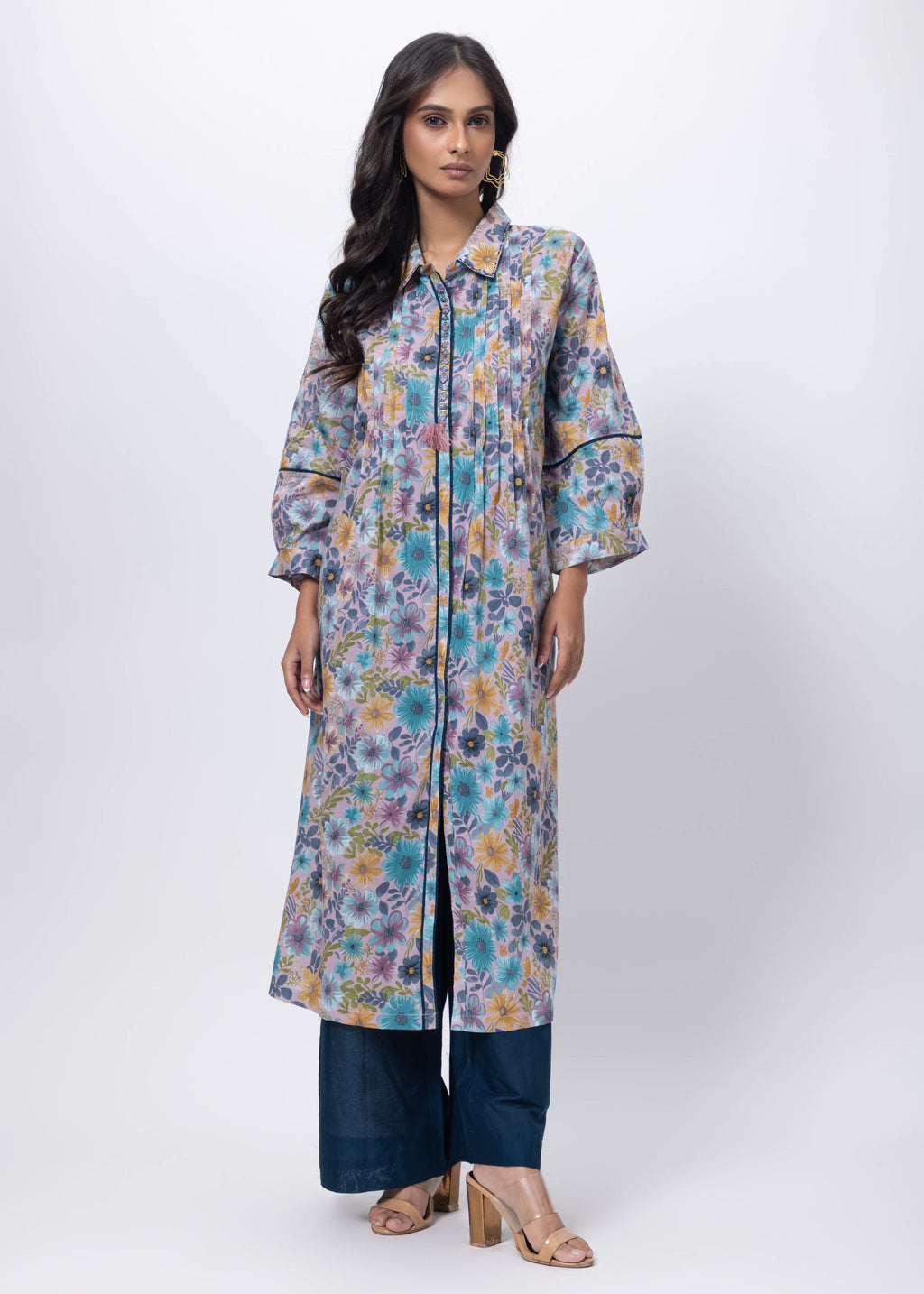 Printed Two Piece Suit Set in Blue
