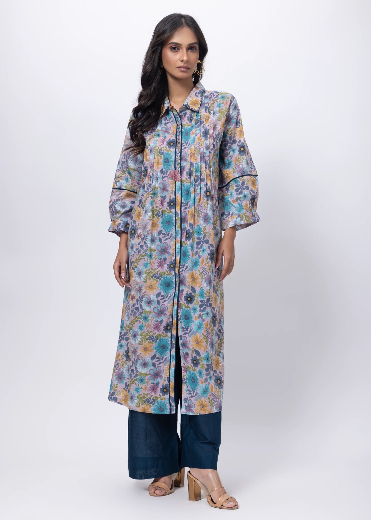 Printed Two Piece Suit Set in Blue