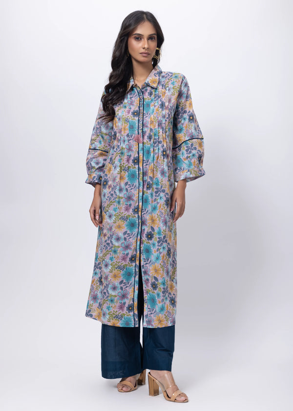 Printed Two Piece Suit Set in Blue