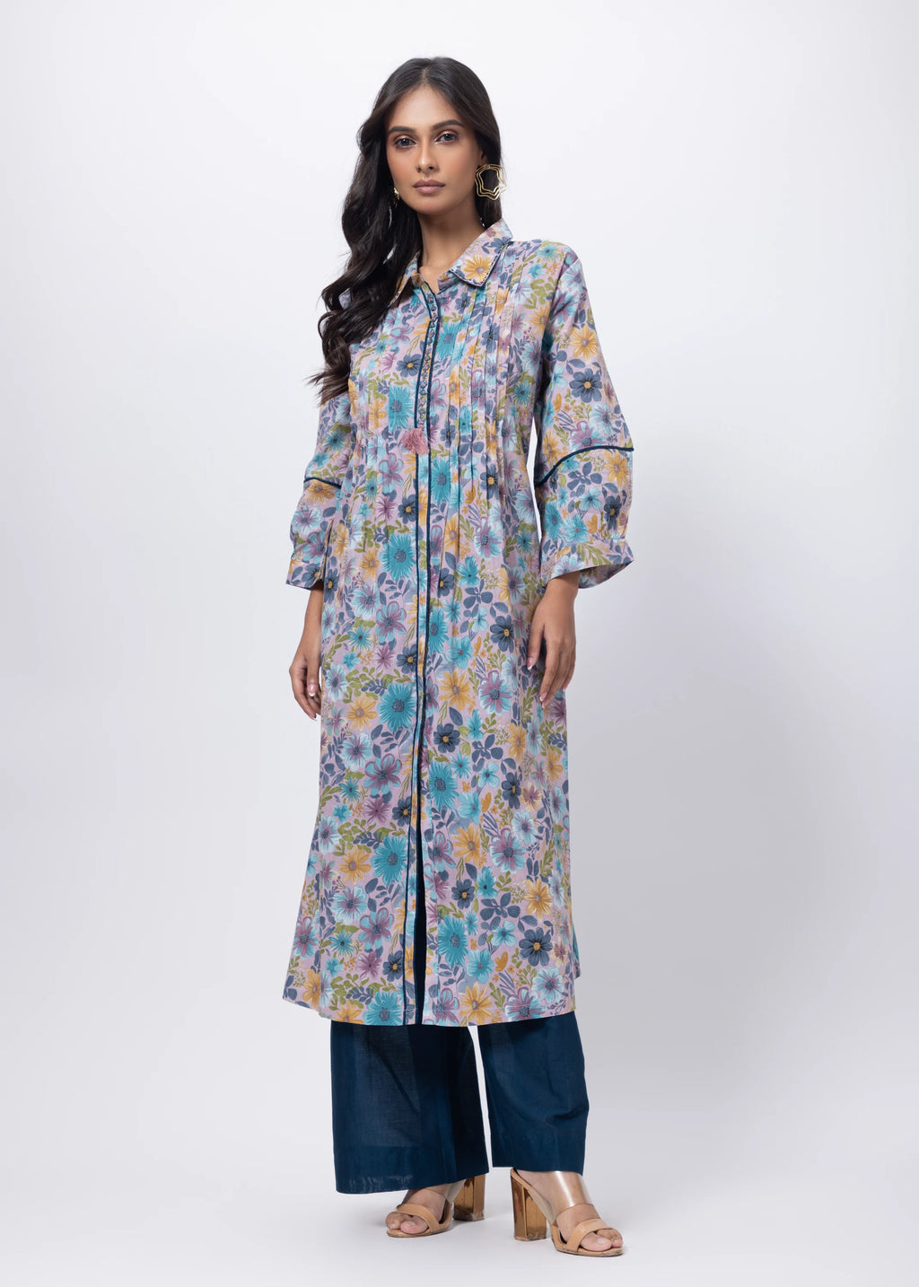 Printed Two Piece Suit Set in Blue
