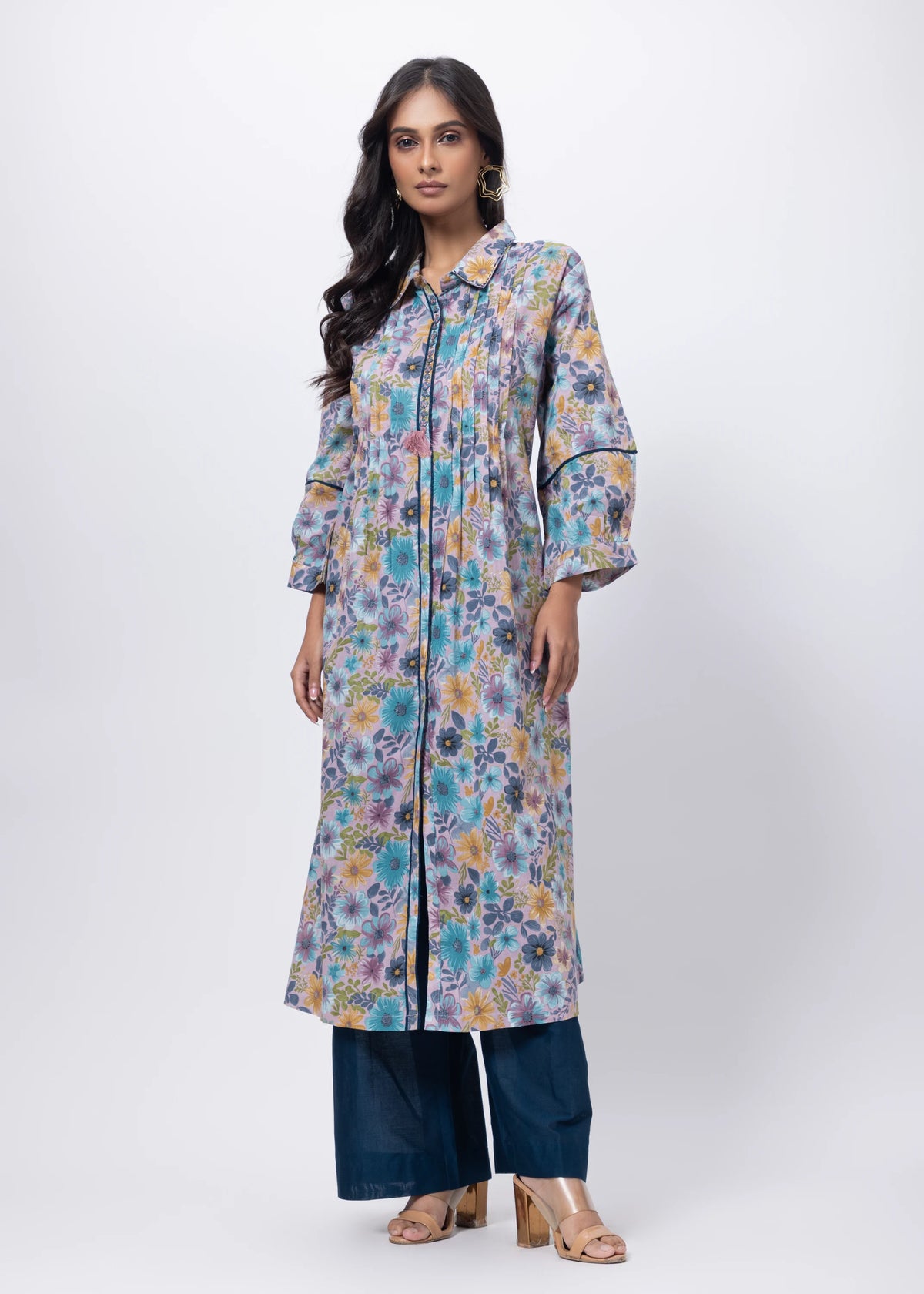 Printed Two Piece Suit Set in Blue