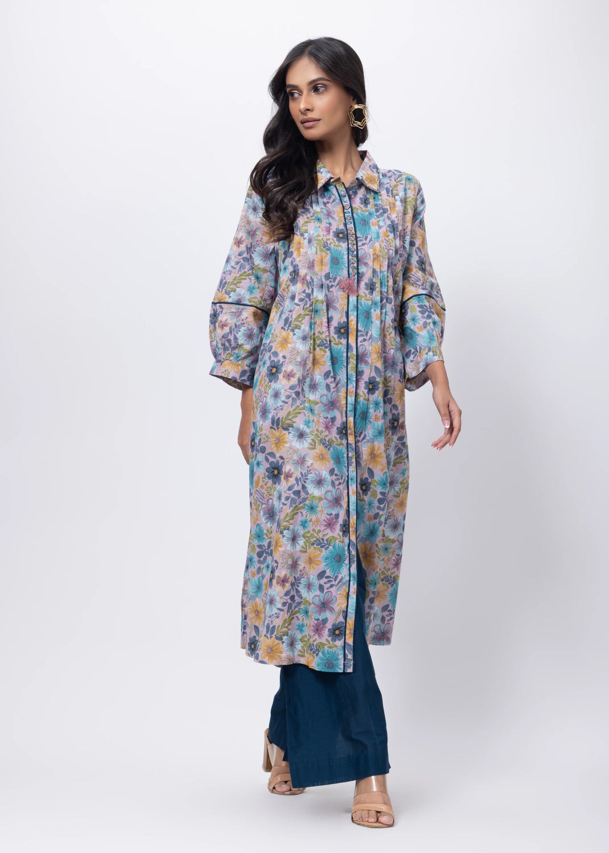 Printed Two Piece Suit Set in Blue