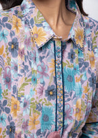 Printed Two Piece Suit Set in Blue