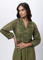 Printed Two Piece Suit Set in Olive Green