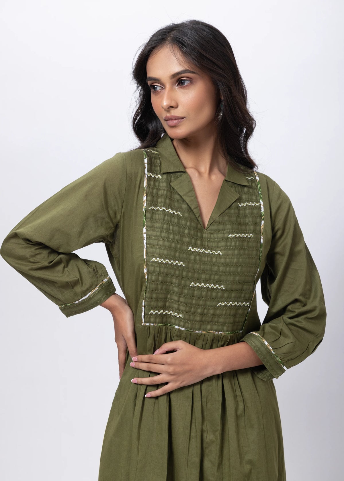 Printed Two Piece Suit Set in Olive Green