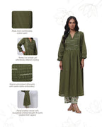 Printed Two Piece Suit Set in Olive Green